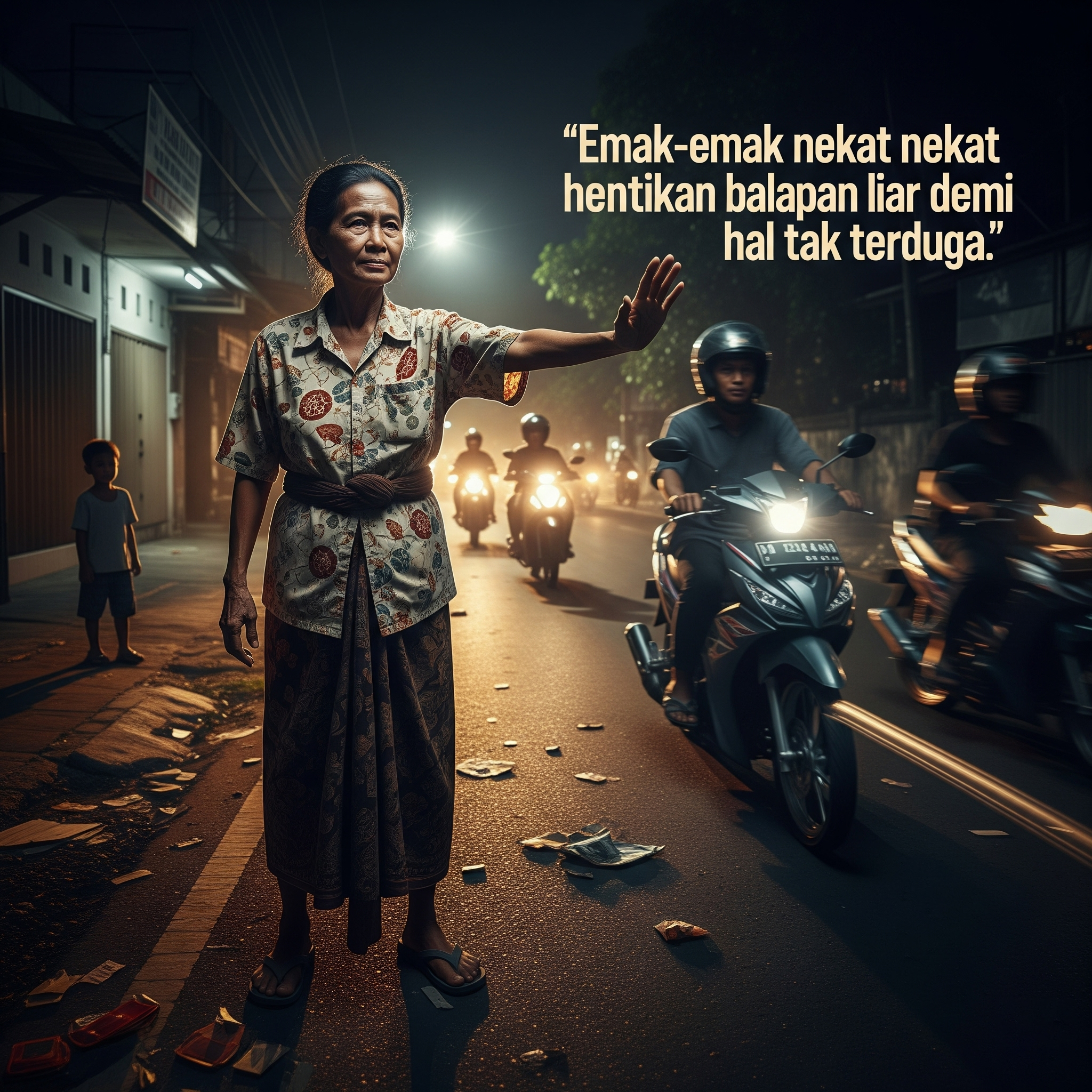 Emak-Emak Nekat Hentikan Balapan Liar Demi Hal Tak Terduga!